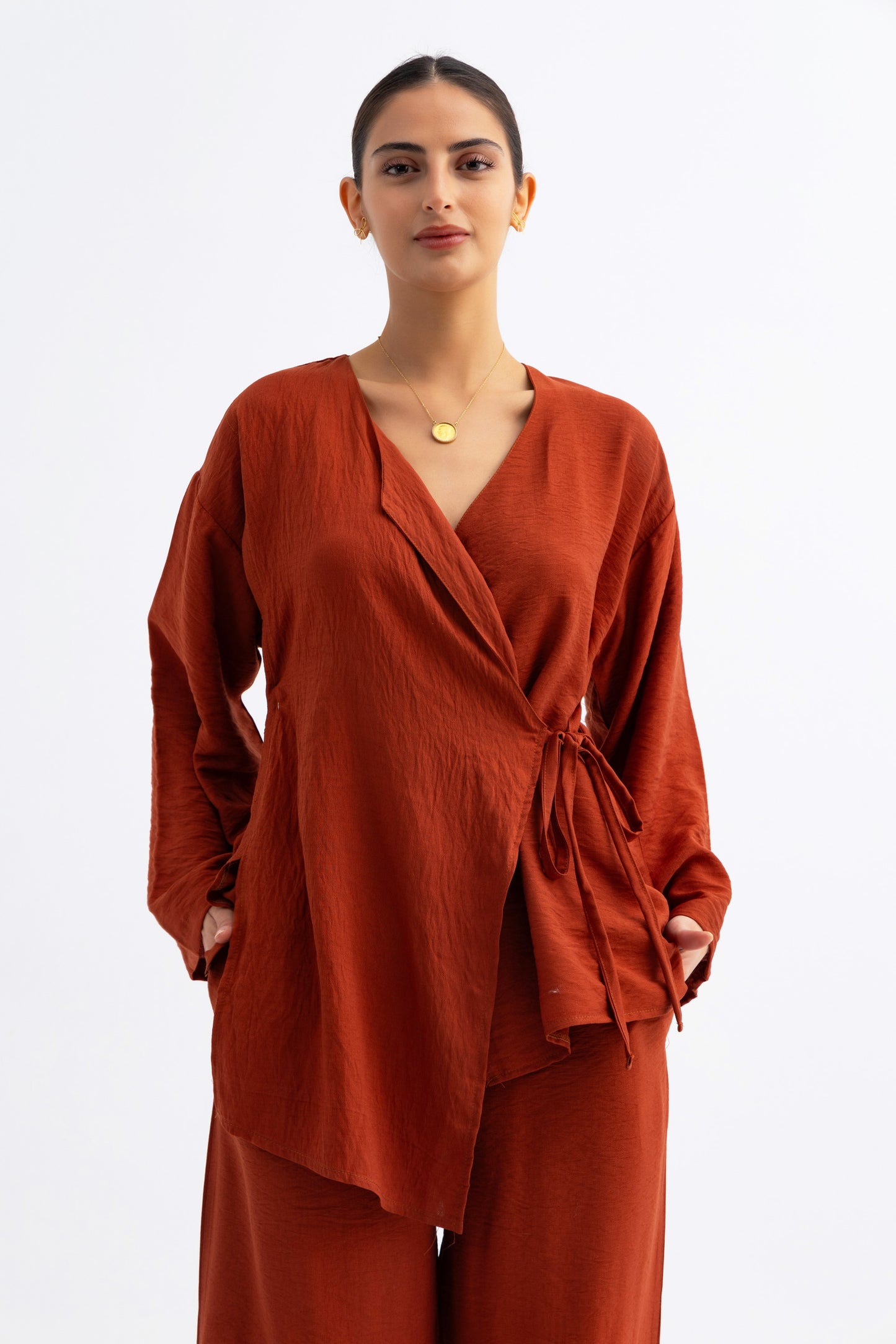 Casual Knot Blouse burnt brown