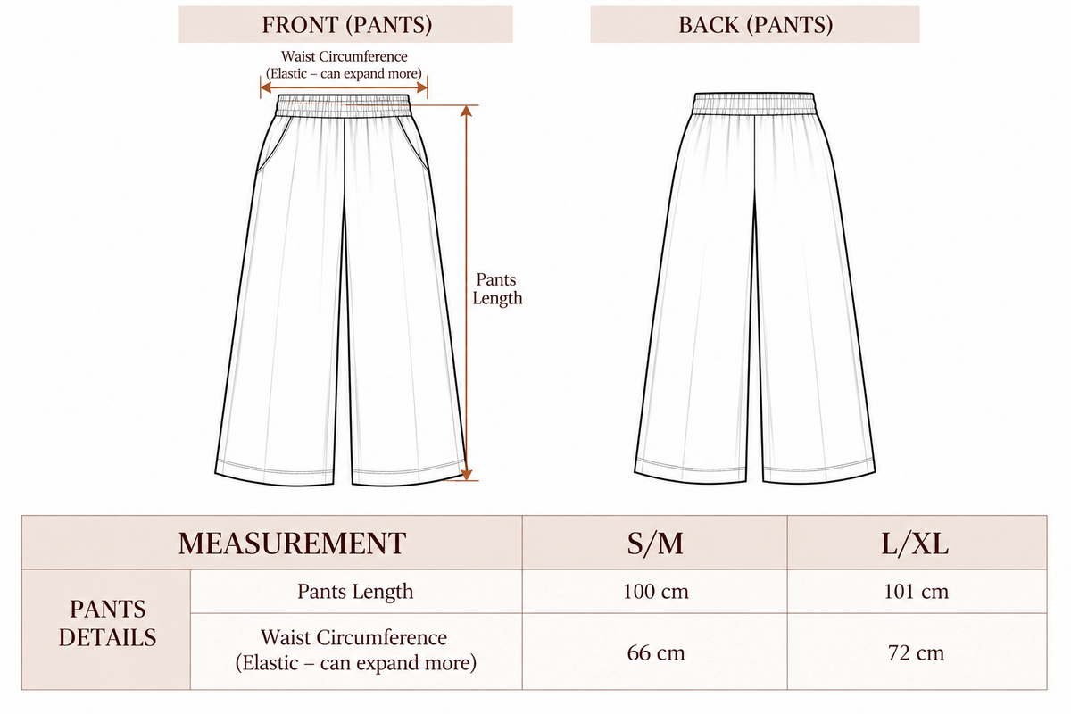 Linen Luxe Pants size chart