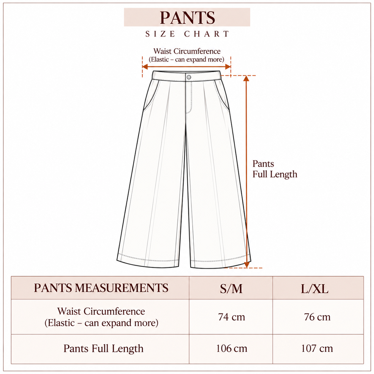 Airy Pants size chart