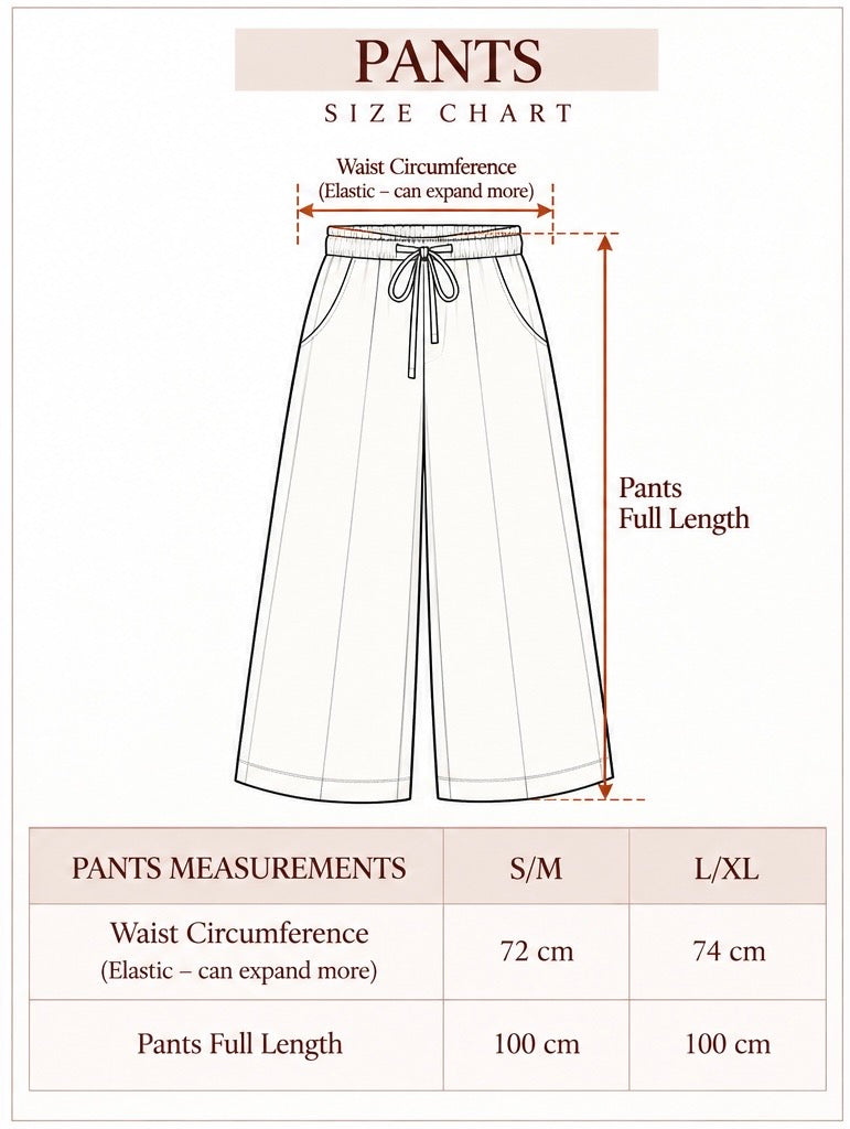 Basic Knot Pants size chart