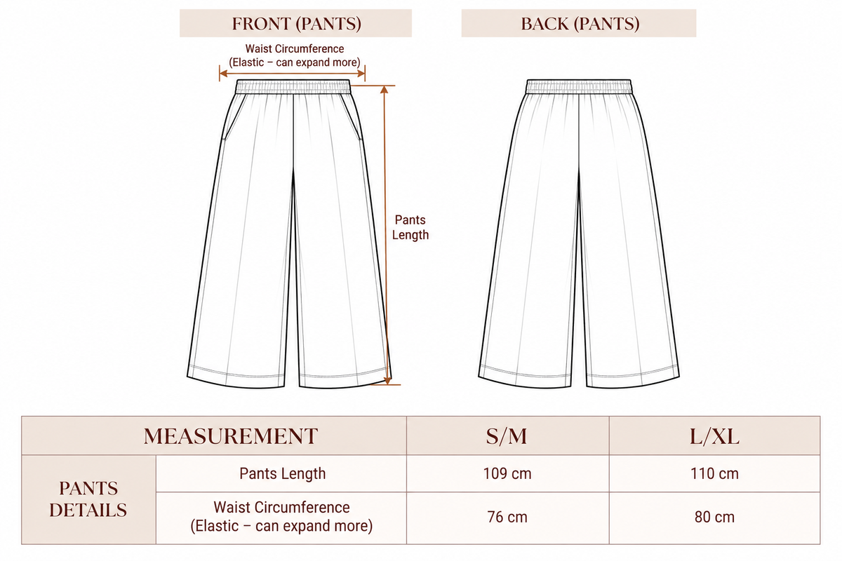 Casual Knot Pants size chart