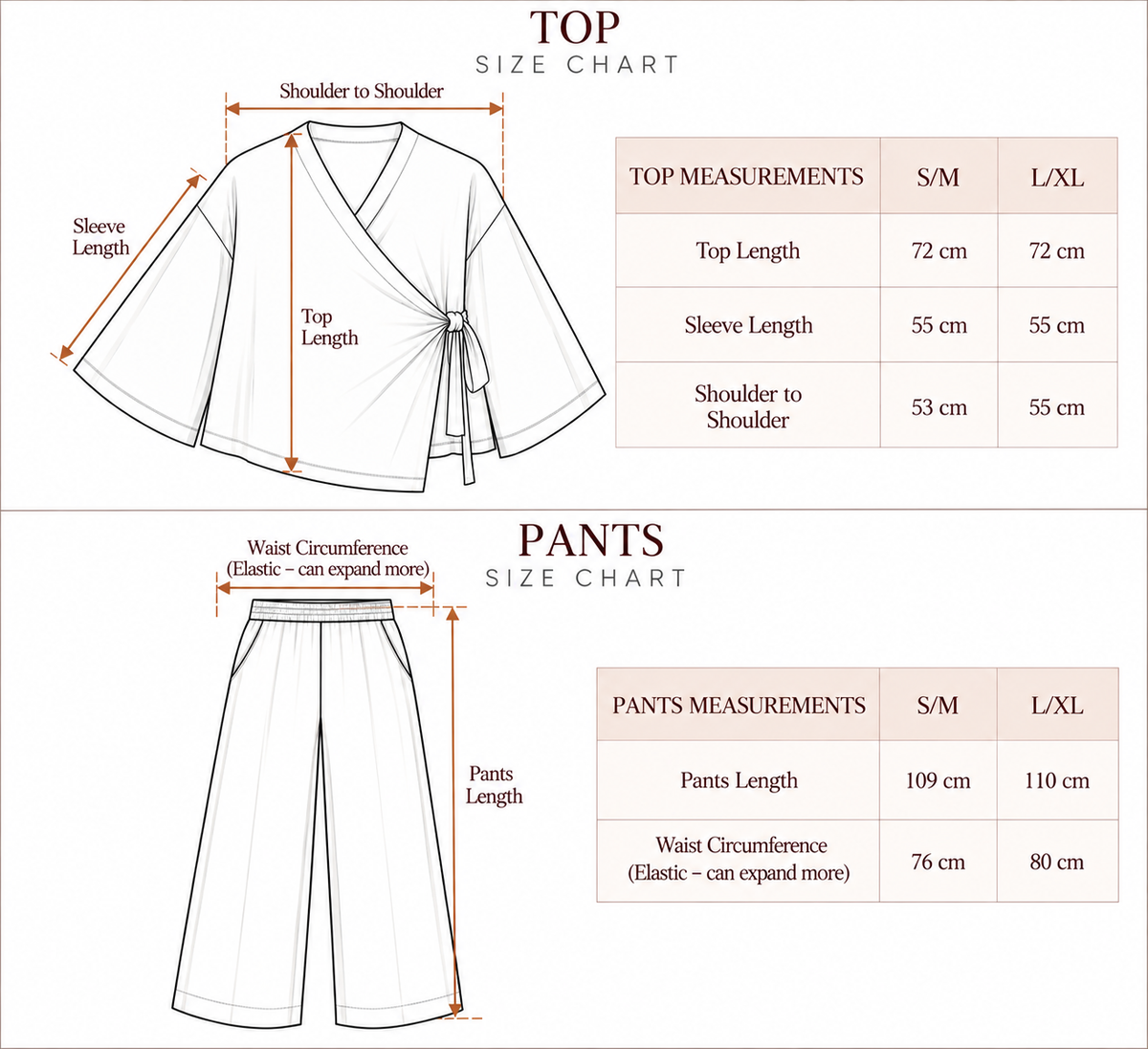 Casual Knot Set size chart