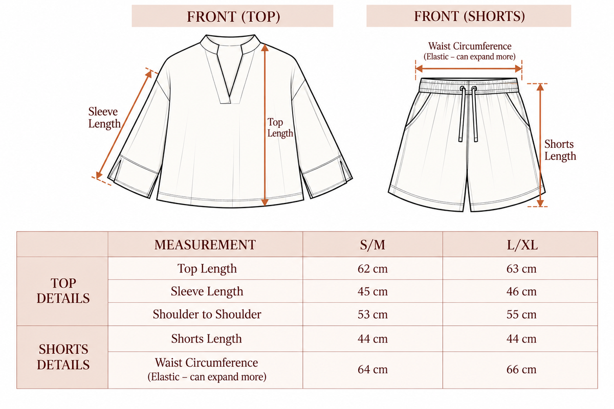 Chill Lounge Set size chart