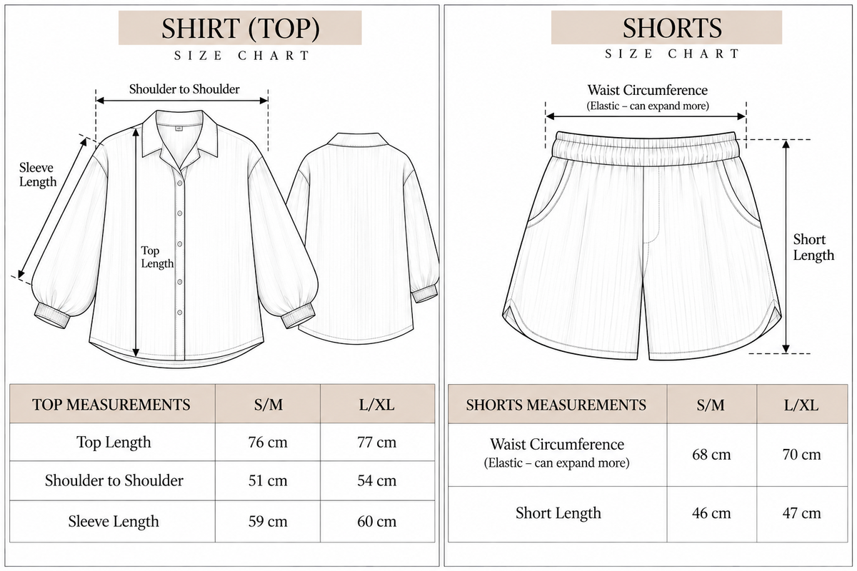 Crinkled Lounge Set size chart