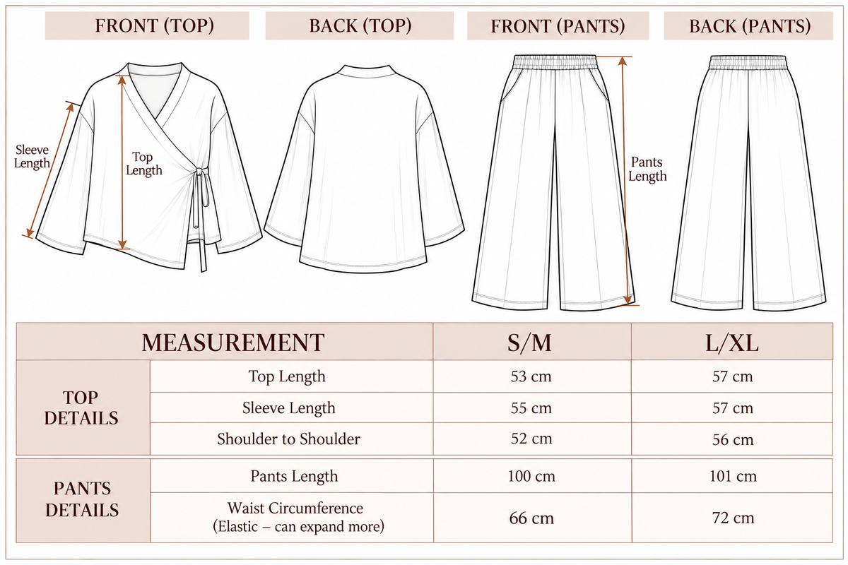 Linen Luxe Set size chart