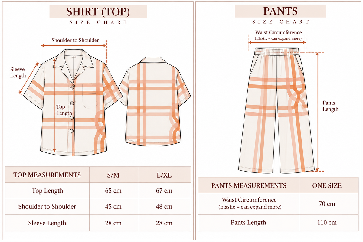Noot Print Linen Set size chart