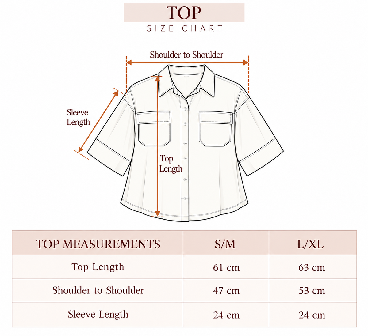 Sand Stitch Shirt size chart