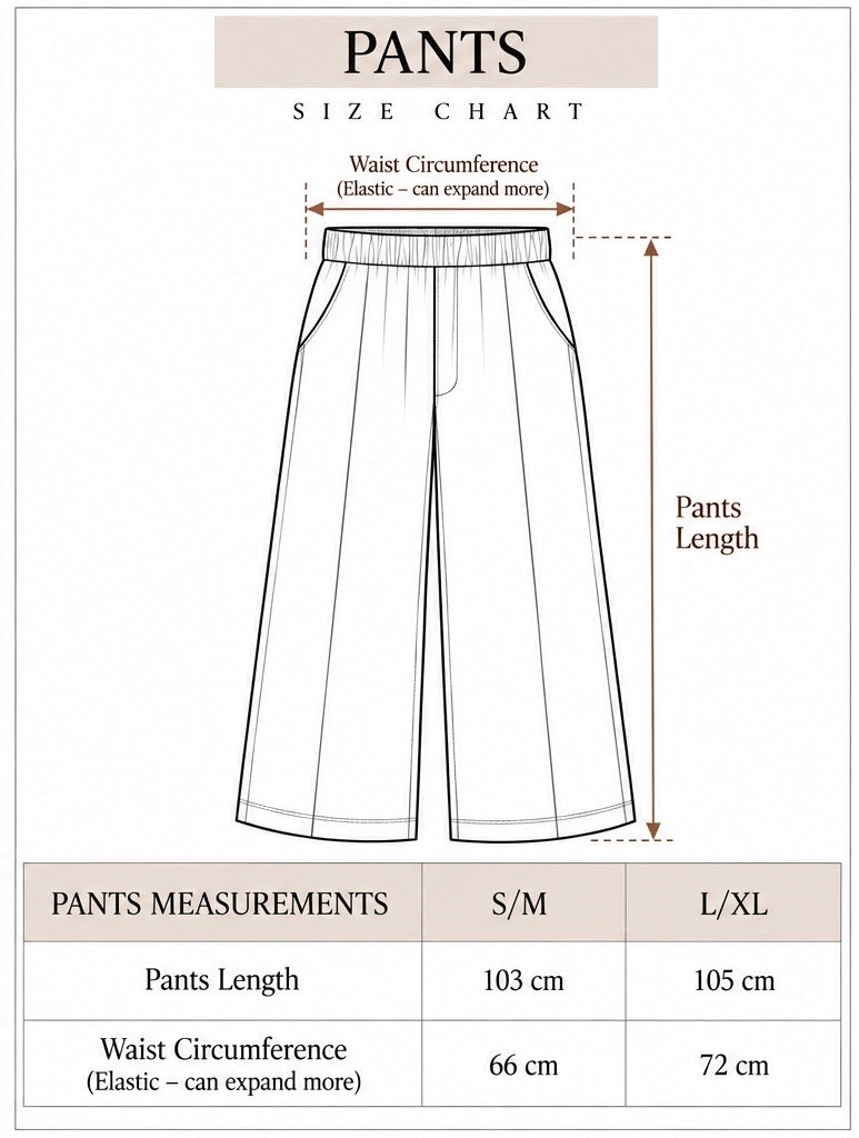 Silky Pants Moss size chart