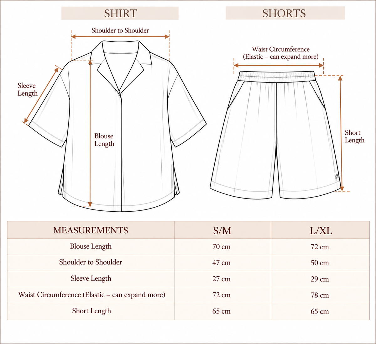 Stripe DUO Set size chart