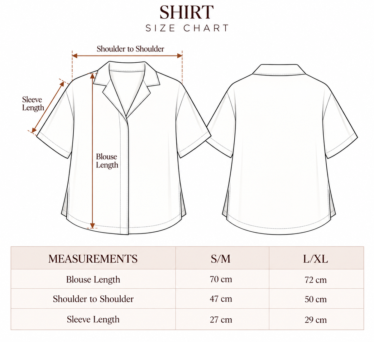 Stripe DUO Shirt size chart