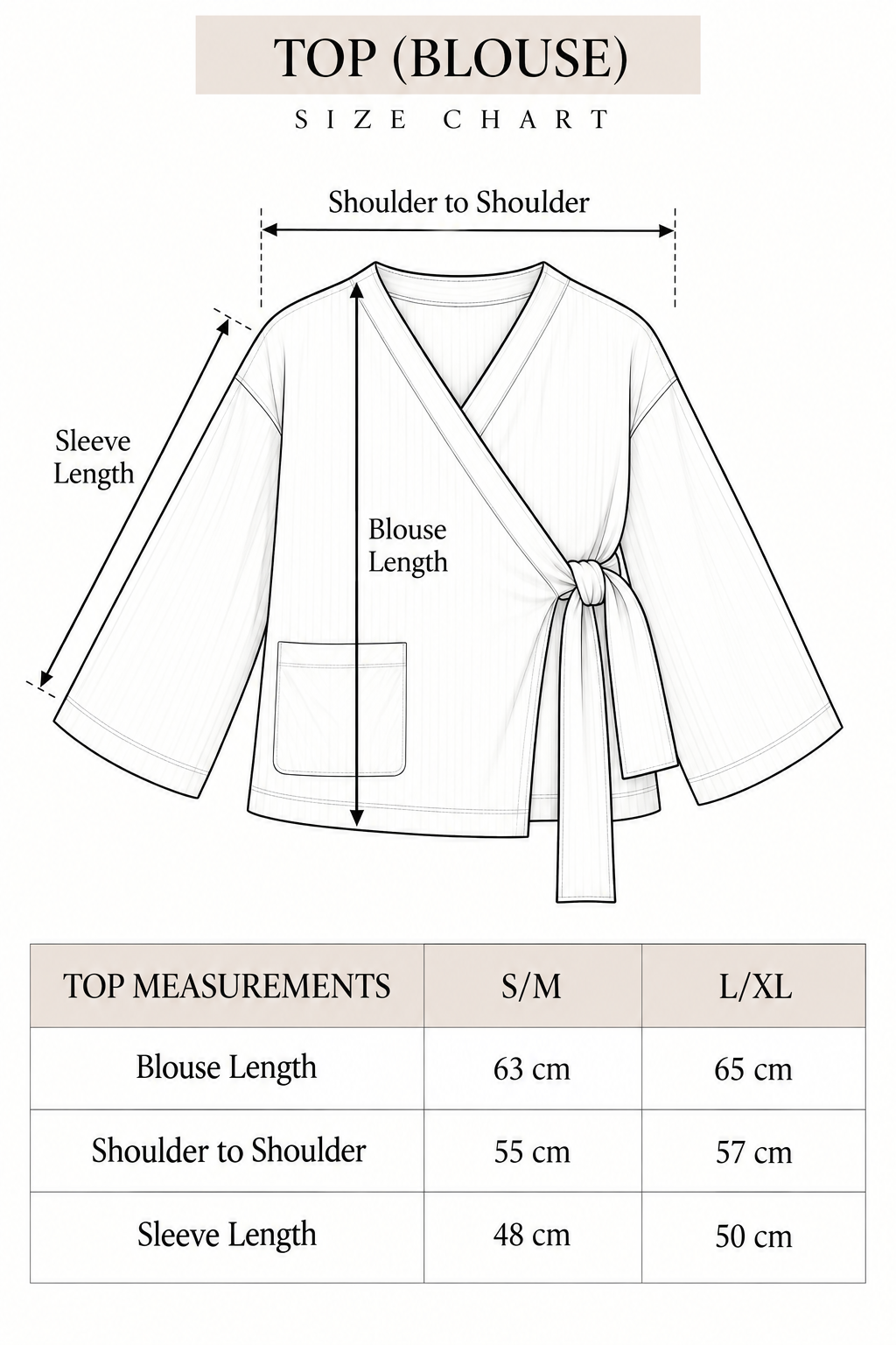 The Tie Top size chart