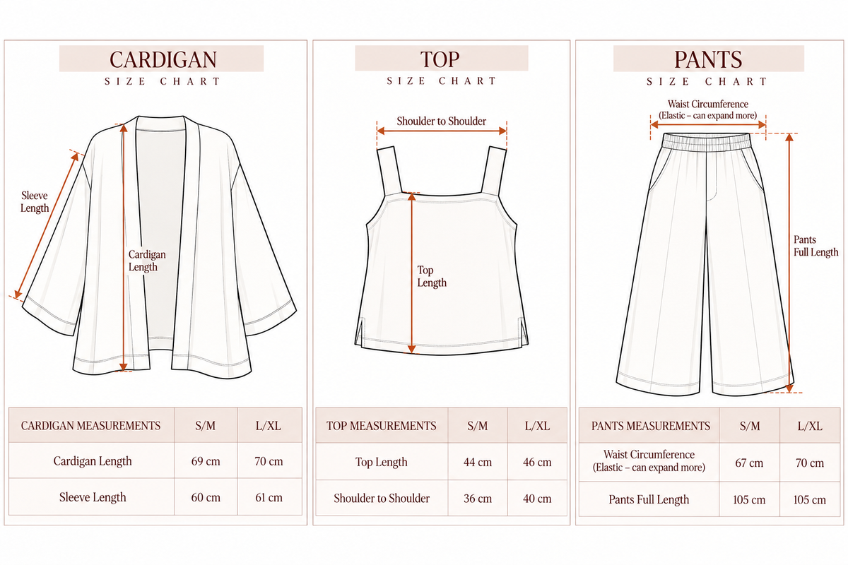 Trio Lounge Set size chart